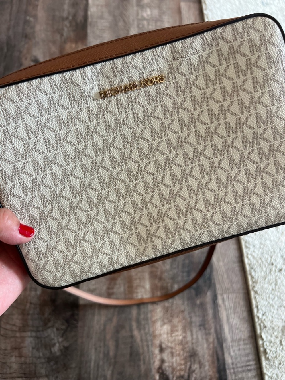 Michael Kors Cream & Tan Monogram Crossbody Bag